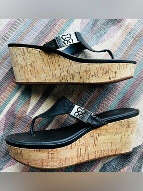 Coach Leather Cork Wedge Thong Sandals 7.5